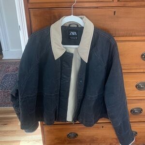 Women’s Zara Black Quilted (inside) Barn Jacket with Cream corduroy Collar